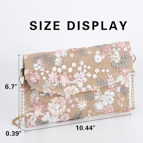 Image of Clutch Purses for Women, Envelope Package, Sequin Embroidered Flowers Straw Bag, Bohemian Handmade Handbags