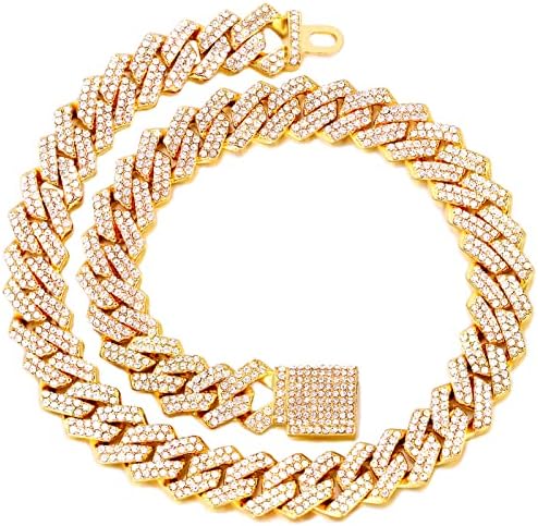 Flatfoosie Dog Chain Collar Walking Metal Chain Collar Cuban Link Dog Collar with Secure Buckle 14MM Pet Gold Chain Dog Collars for Small Medium Large Dogs Cats (16 inch, Gold)