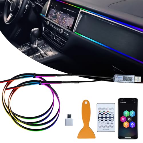 Giabuao Acryl Ambientebeleuchtung Auto LED Innenbeleuchtung 2 IN 1 110cm+35cm 168LEDs RGB LED App+Fernbedienung Control steuerbare Mehrfarbige Ambientebeleuchtung