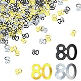 BEADNOVA 80th Birthday Confetti Eighty Years Old 80 Anniversary Number Confetti for Birthday Party Decor Wedding Table Decoration (1oz, Gold Silver Black Mix)