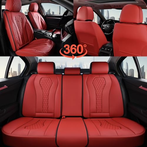 Image of Coverado Seat Covers, Car Seat Covers Full Set, Red Car Seat Cover, Car Seat Covers Front Seats Back Seat Covers, Waterproof Car Seat Cushion, Leather Seat Protector Universal Fit Most Cars