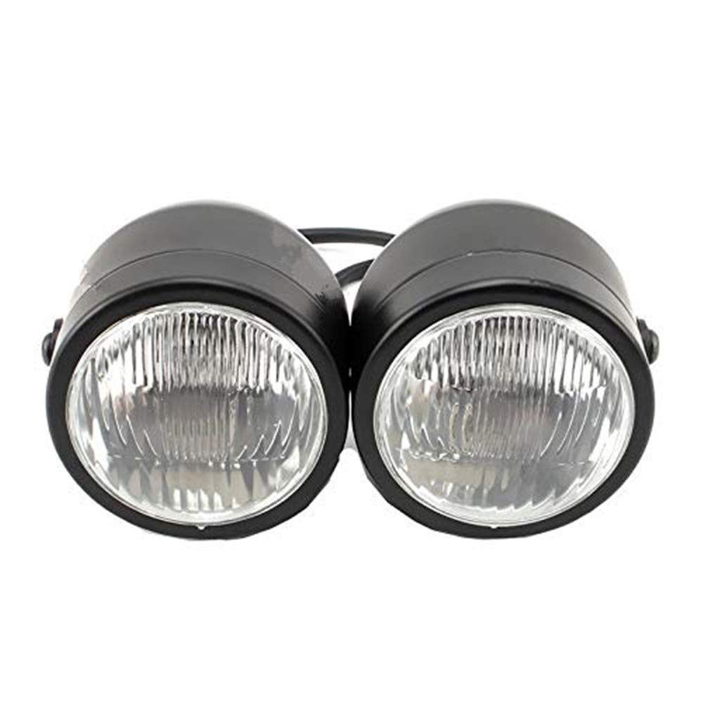 Motorcycle Retro Twin Double Headlight Head Lamp Dual HeadLamp Cruiser Bobber Chopper Touring Atv Scooter Offroad (Black & Clear Lens)