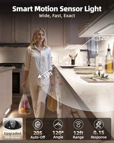 Image of EZVALO 5-Pack Under Cabinet Lighting with Charging Station, 2400mAh Motion Sensor Light, LED Coutner Lights Wireless, 6500K Dimmable, Timer, Magnetic, with Remote Control for Kitchen, Closet, Stair