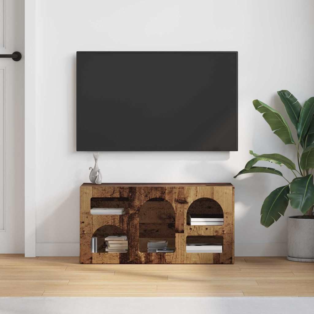 Mobile TV basso effetto legno anticato, 80 x 35 x 40 cm, in legno