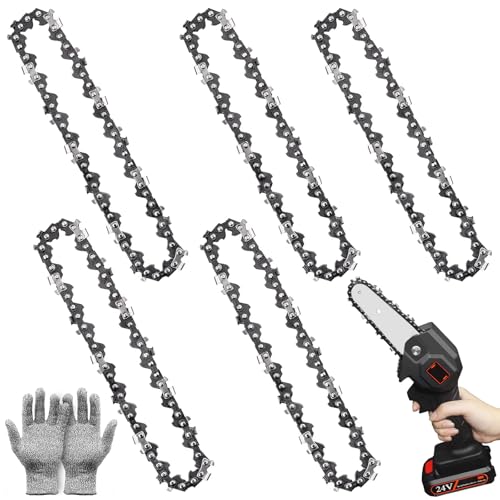 5Pcs Mini Chainsaw Chain - 6 Inch Small Chainsaw Chain Replacement Saw Chain Portable Mini Chainsaw for Cordless Handheld Steel Chainsaw for Tree Trimming Wood Branch Cutting, 37 Drive Links