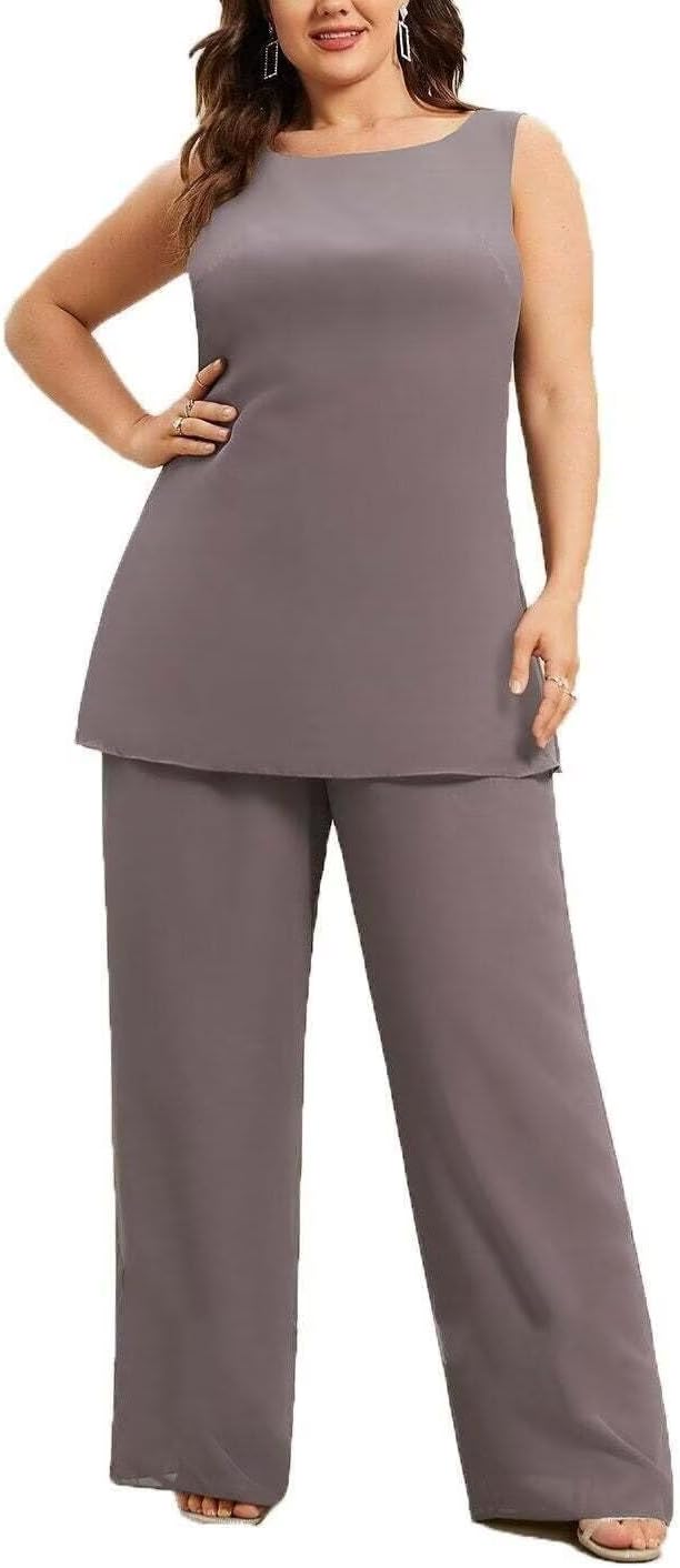 3 Pieces Mother of The Bride Pant Suits for Women Dressy Plus Size Chiffon Grandmother of The Bride Pantsuits - Image 3