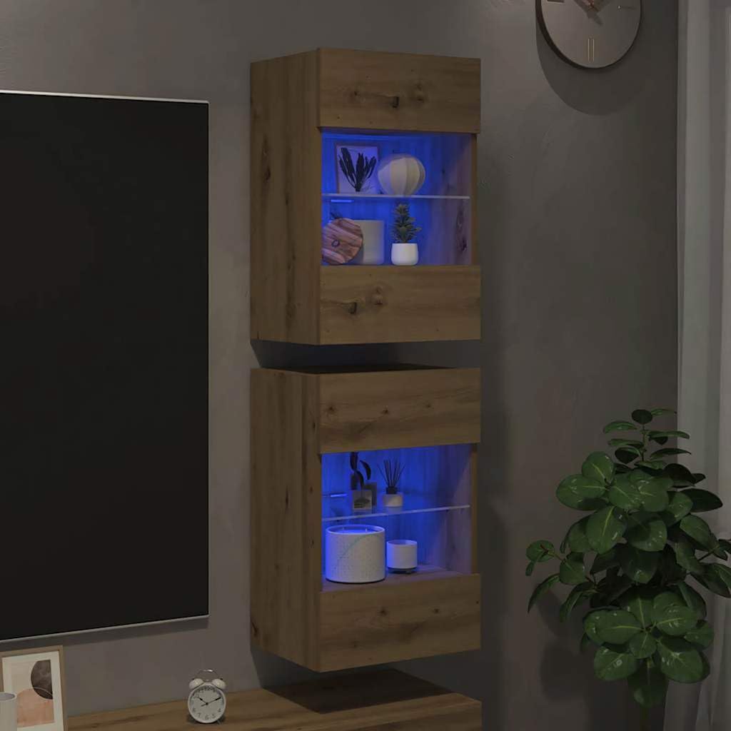 Szafki wiszące z oświetleniem LED Dąb Artisan 2 sztuki brąz