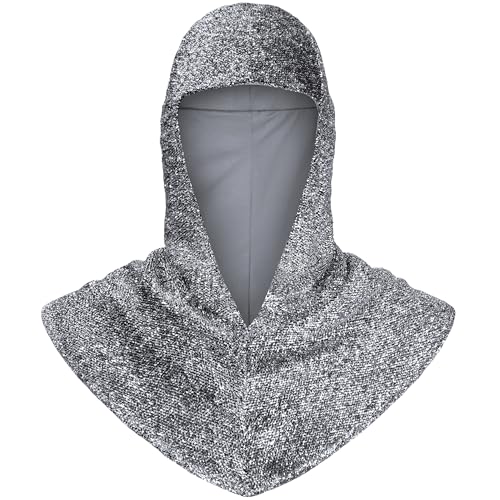 Renaissance Faux Chain Mail Coif Medieval Knight Cowl Crusader Armor Hood LARP Copsplay Costume Accessory(Silver)