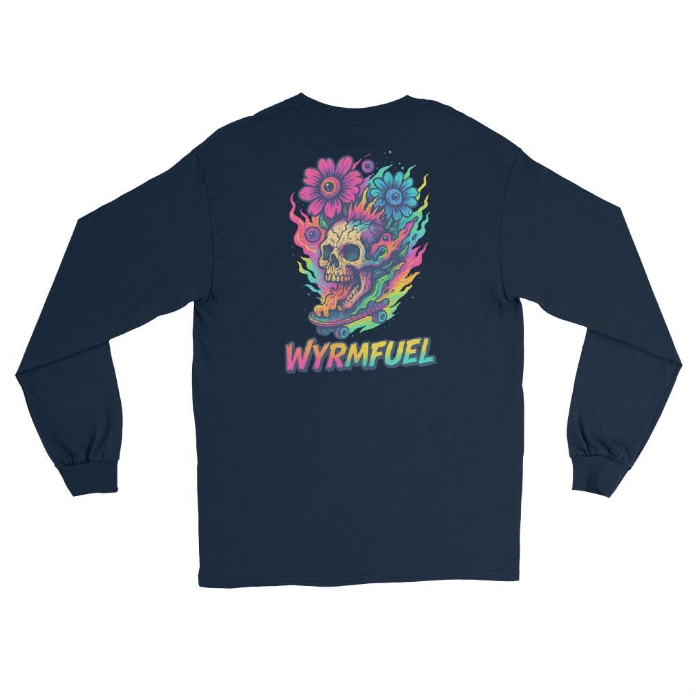 T-shirt a maniche lunghe con stampa punk con teschio | Skate Streetwear unisex in cotone pesante | Marchio indipendente