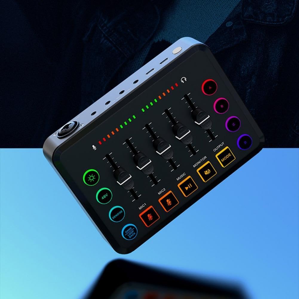 DJ-Controller, 3-teiliger Podcast-Mixer, RGB-Gaming-Mixer mit Bluetooth-Streaming-Schnittstelle, externe Soundkarte