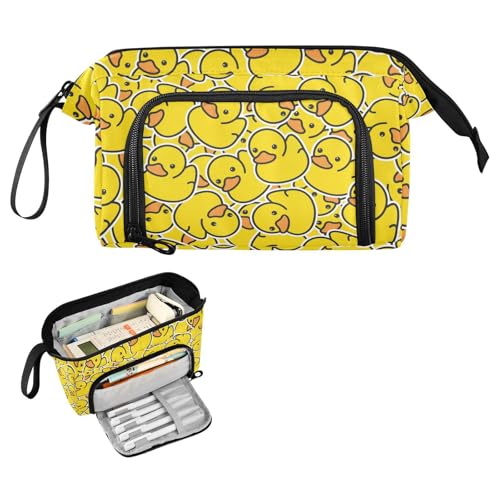 Image of Rubber Ducks Yellow Print Pencil Case Pouch Big Capacity Pencil Bag Box Organizer Pen Case with Compartmens Stationery Organizer for Girls Boys Women School College Office