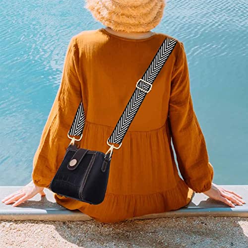 Image of PCBAG Replacement Purse Straps Adjustable Wide Classic Cross Body Shoulder Strap Black and White Stripes Guitar Belts for Handbag, 1.5 inch
