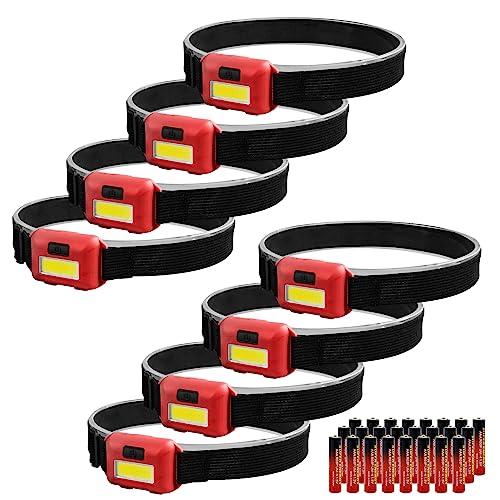 Lampe frontale LED COB lot de 8 avec 24 piles AAA incluses pour toute la famille