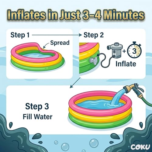 Image of Coku 3 Feet Round Inflatable Baby Swimming Pool for 0-3 Years | 3-Ring Kids Pool, Thick PVC Soft Baby Bathtub for Indoor Outdoor Use, Backyard, Balcony Water Play (Pump Not Included)