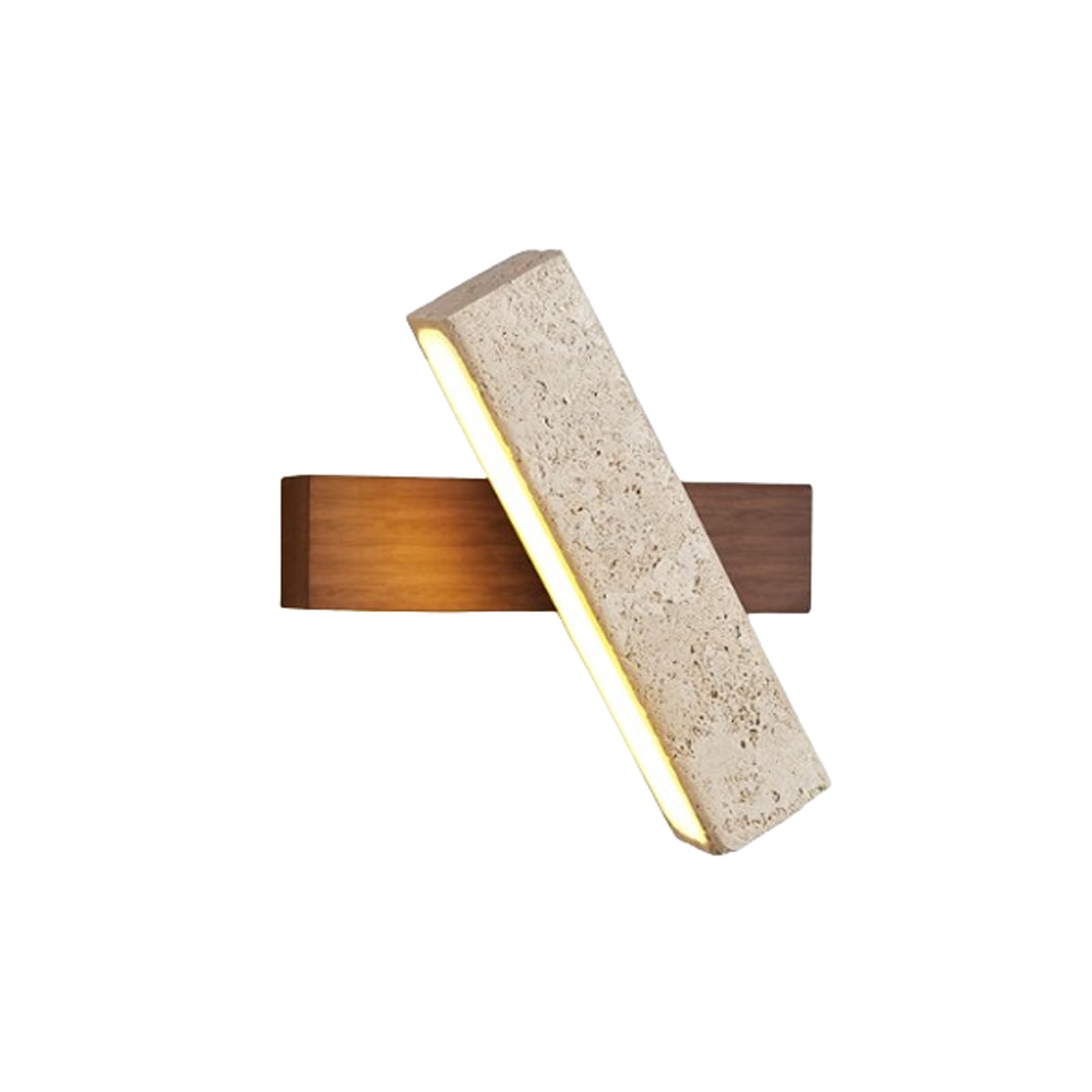ITOSUI Yellow Travertine LED Wall Sconce 360° Rotatable Wall Mount Light Modern Solid Wood Wall Lamp Wabi Sabi Adjustable Bedside Reading Lamp for Bedroom, Brown