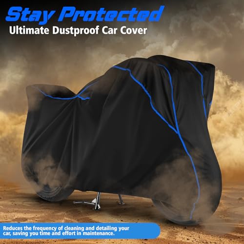 Image of Water Resistant Bike Cover Dustproof UV Protection Bike Body Cover for Yamaha FZ S FI All-Weather Protection with Blue Piping - (Black)