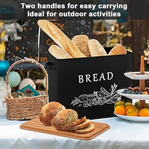 LIANYU Black Bread Box with Bamboo Lid for Kitchen Countertop Large Farmhouse Metal Bread Storage Container Organizer Vintage Bread Bin Keeper for Counter 13x7x98 Inch