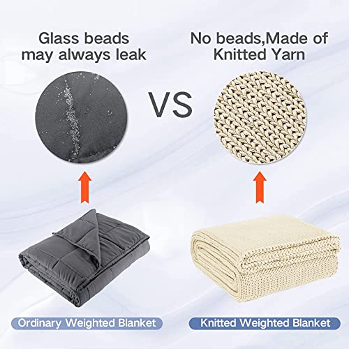 Guohaoi Knitted Weighted Blanket for Adults (Cream 60"x80" 20lbs) No Beads Cooling Throw Blanket for Hot Sleepers, Home Decor Breathable Chunky Knit Heavy Blanket Use on Queen/King Size Bed