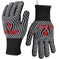 QUWIN BBQ Gloves, 1472°F Heat Resistant Grilling Gloves Silicone Non-Slip Oven Mitts, Kitchen Gloves for BBQ, Grilling, Cooking, Baking(One Size Fits Most, Black)- 1 Pair