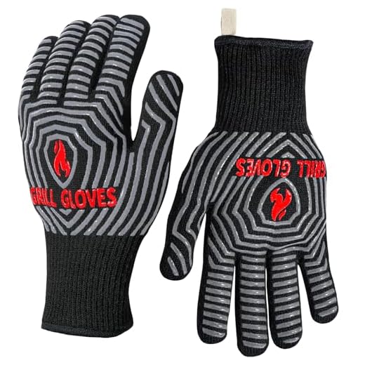 QUWIN BBQ Gloves, Oven Gloves 1472℉ Extreme Heat Resistant, Grilling Gloves Silicone Non-Slip Oven Mitts, Kitchen Gloves for BBQ, Grilling, Cooking, Baking-1 Pair… (Black, One Size Fits Most)