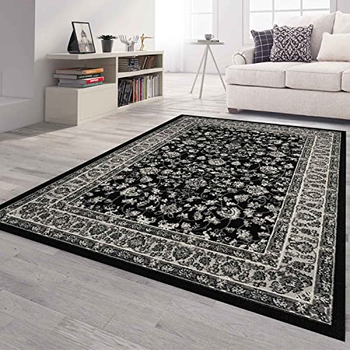 VIMODA Orient Teppich grau schwarz klassisch dicht gewebt mit Ornament und Blumenmotiven,...