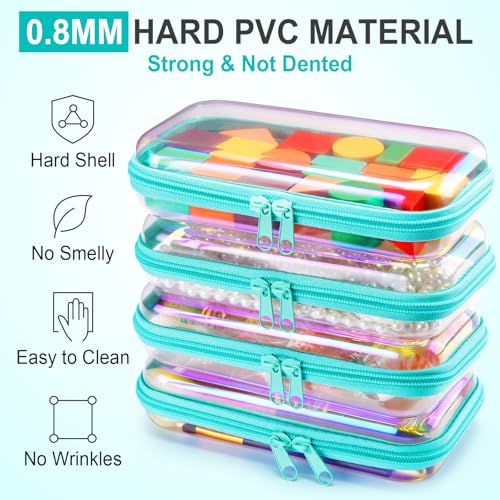 Image of Hoolerry 4 Pcs Hard Clear Zipper Case Makeup Bags Plastic Zipper Pouch Transparent Storage Box Containers for Cosmetics, Snacks, Building Blocks, Puzzles(Clear,7.5 x 3.9 x 2 in,Blue Laser)
