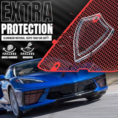 Image of 2Pcs Red Upgraded Front Radiator Guards Grille,Aluminum Front Outer Grill Low Profile Body Bumper Grille Vents Insert Mesh Set for Corvette C8 Stingray Z51 Convertible /HTC 2020-2025