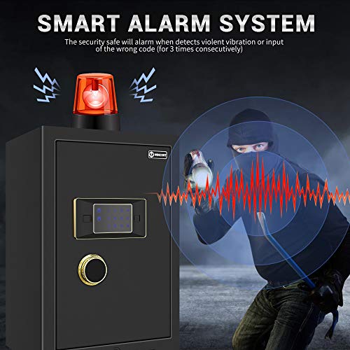 Security Home Safe, 2.05 Cubic Safe Box with Digital Screen Touch Keypad & Key Lock, Double Safety Gun Safe for Pistols Home Office Cash Watch Jewelry Money Safe, LCD Display