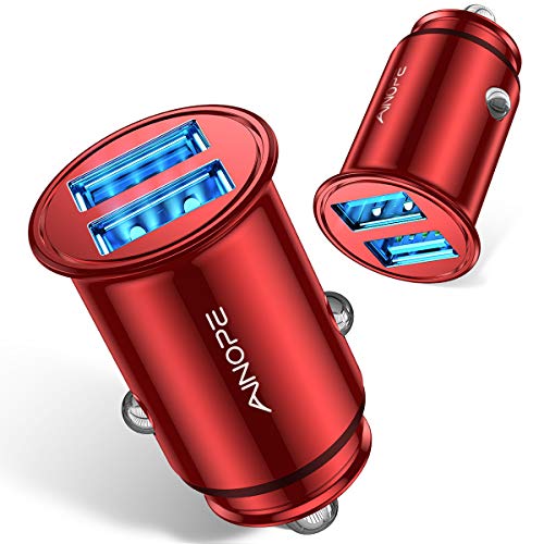 [2-Packs] Cigarette Lighter USB Charger, All Metal Mini Car Charger Adapter 4.8A Fast USB Car Charger 2 Port Flush Fit Compatible with Xs max/XR/x/7/6s, Air 2/Mini 3, Note 9/Galaxy S10/S9/S8 - Red