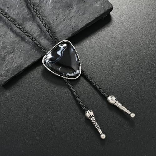 Image of Bolo Tie for Men Women Cowboy Turquoise Celtic Natural Tiger Eye Stone Longhorn Bull Western Leather Bolo Necktie