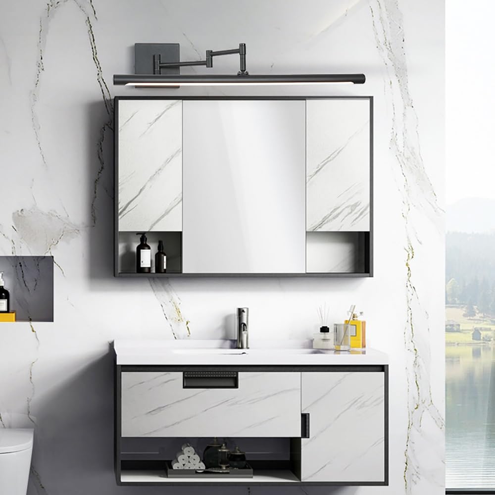 Lampada Specchio LED Moderna, Applique Bagno Lineare con Braccio Regolabile Luce per Specchio Orizzontale per Trucco e Pittura(Black(4000K),42cm/16.53in)