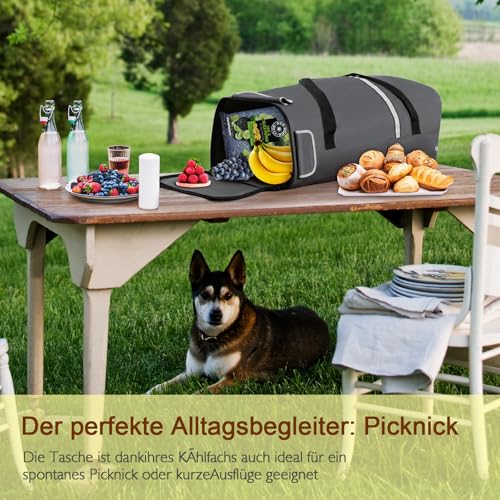 AMHANCIBLE Einkaufstrolley, Einkaufswagen mit Kühlfach, 50 Liter, 3in1klappbar Trolley, Einkaufstasche mit Rollen, Handwagen, Tasche abnehmbar, Grau EHSC01GY – Bild 3