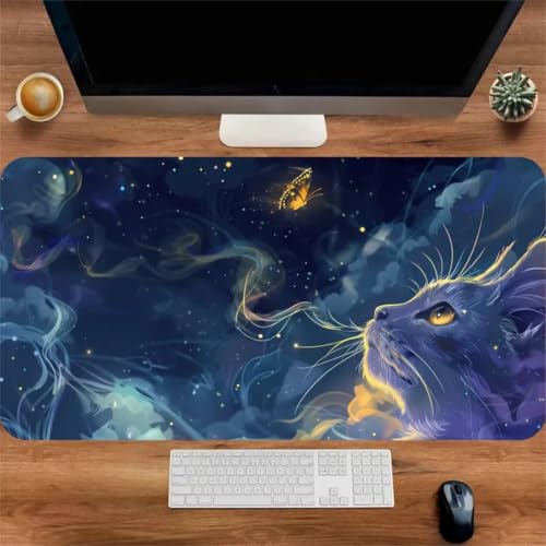 Alfombrilla ratón gaming XXL para setup de PC y portátil Gato Nocturno