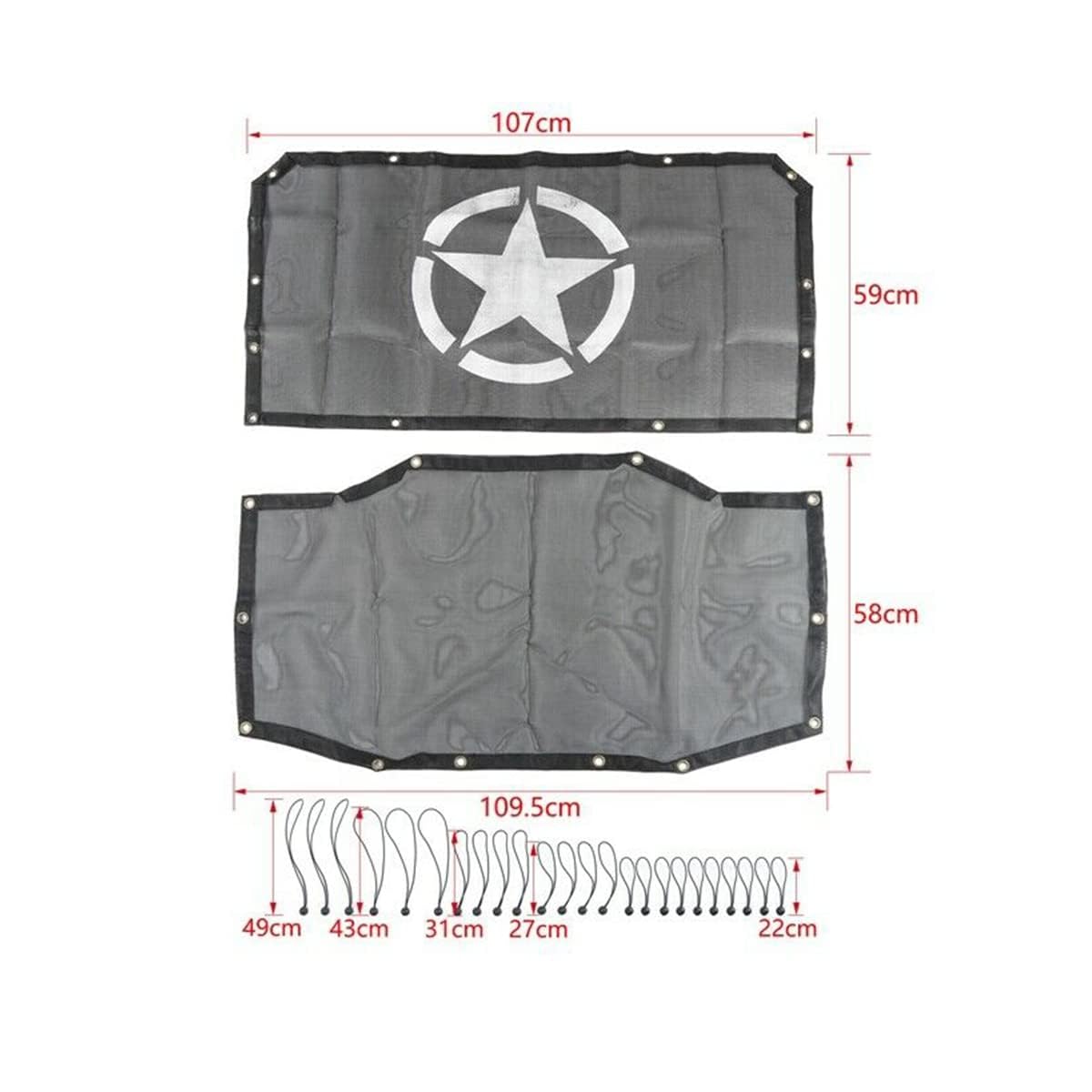 Copertura superiore del parasole del tetto in rete compatibile con Jeep Wrangler JL JLU 2018-2023 a 4 porte, protezione UV e riduzione del calore,Five pointed star