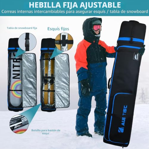 Bolsa de snowboard acolchada AUMTISC impermeable con correas ajustables 3