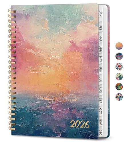 2026 Planner, Aesthetic Weekly and Monthly Planner for Women, Jan 2026 to Dec 2026, Hardcover 2026 Calendar Book with Monthly Tabs, Inner Pocket, Perfect for Office Home School - A5 (6.3' x 8.5'), Sunset