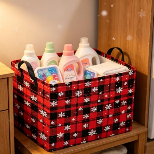 Image of CLOCOR Rectangular Storage Basket,Collapsible Cute Pattern Storage Bin,Waterproof Books Box with Handles,Gift Basket(Let It Snow)