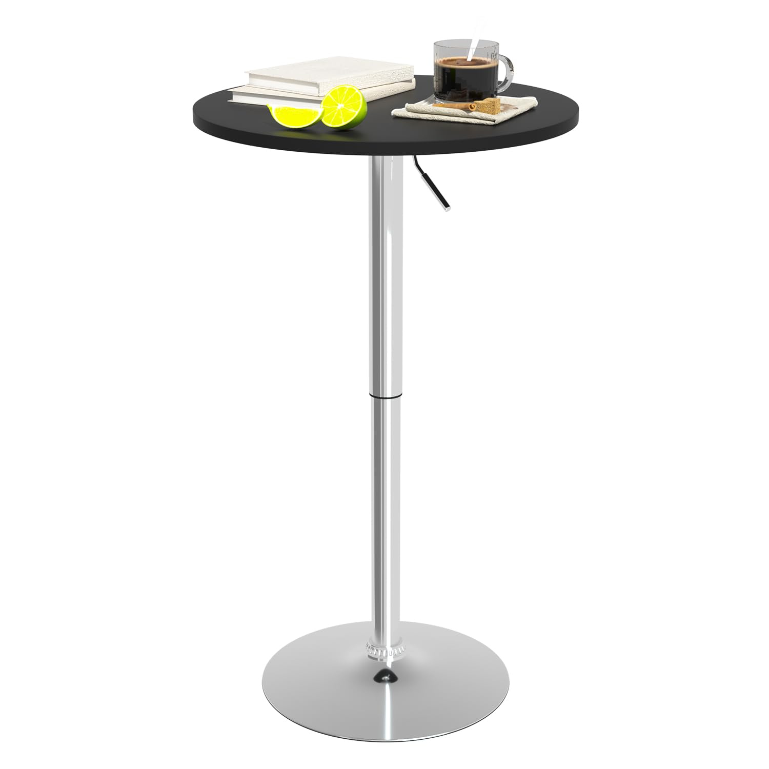 Adjustable Bar Table Cocktail Table Pub Drink Table, Hydraulic Small Round Dining Table High Top Table Drink Table With Metal Base, Wood Cake Table