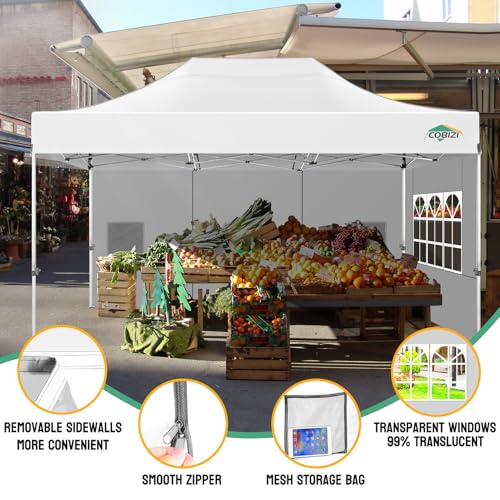 Image of COBIZI 10x15 Heavy Duty Pop Up Canopy Tent with 4 Sidewalls, White