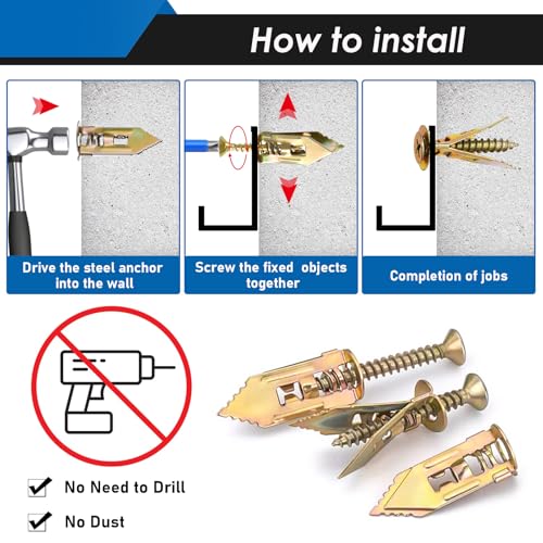Image of 480Pcs Self Drilling Drywall Anchors with Screws Kit, 2 Sizes Sheetrock Anchors & 4 Sizes Expansion Screws, Zinc Plated Steel Drywall Anchors No Drilling Required Holds Up to 66lbs