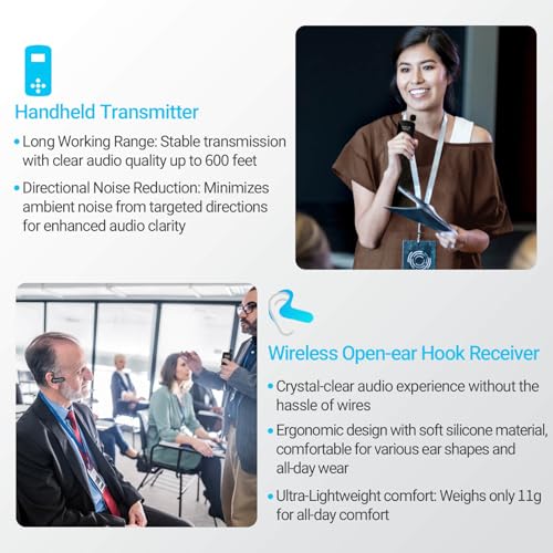 IndoorLink Handheld Tour Guide System, Whisper Tour Guide Audio System, Wide Working Range, Wireless Tour Guide Headsets for Church, Factory Visit, Museum Visit, Exhibition, Court.(1T2R)