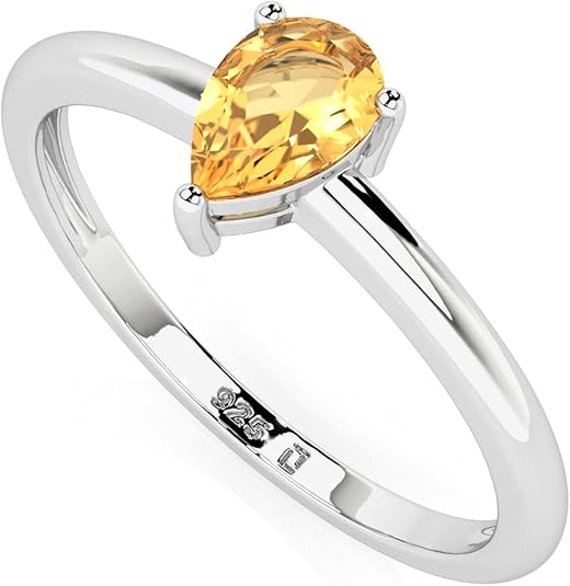 Natural Citrine Stackable Ring for Women in Sterling Silver, November Birthstone Jewelry Gifts for Her (Round, Oval, Pear)