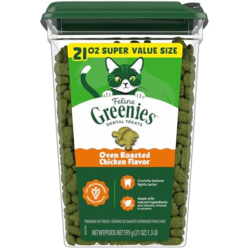 Greenies Cat Treats, Feline Veterinarian-Recommended Adult Natural Dental Cat Treats, Oven Roasted Chicken Flavor, 21 oz. Tub