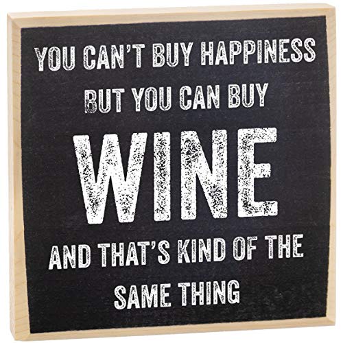Make Em Laugh You Can't Buy Happiness But You Can Buy Wine - Rustic Wooden Sign - Great Winery or Wine Cellar Decor and Gift for Wine Lovers Under $15!