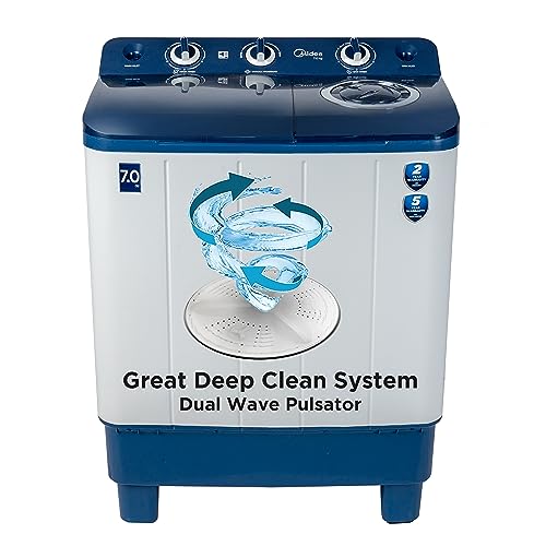 Image of Midea 7 KG Semi Automatic Top Loading Washing Machine Appliance, Rust proof Body, Air Dry Function with 1350 RPM (MWMSA070PCH, Blue White)