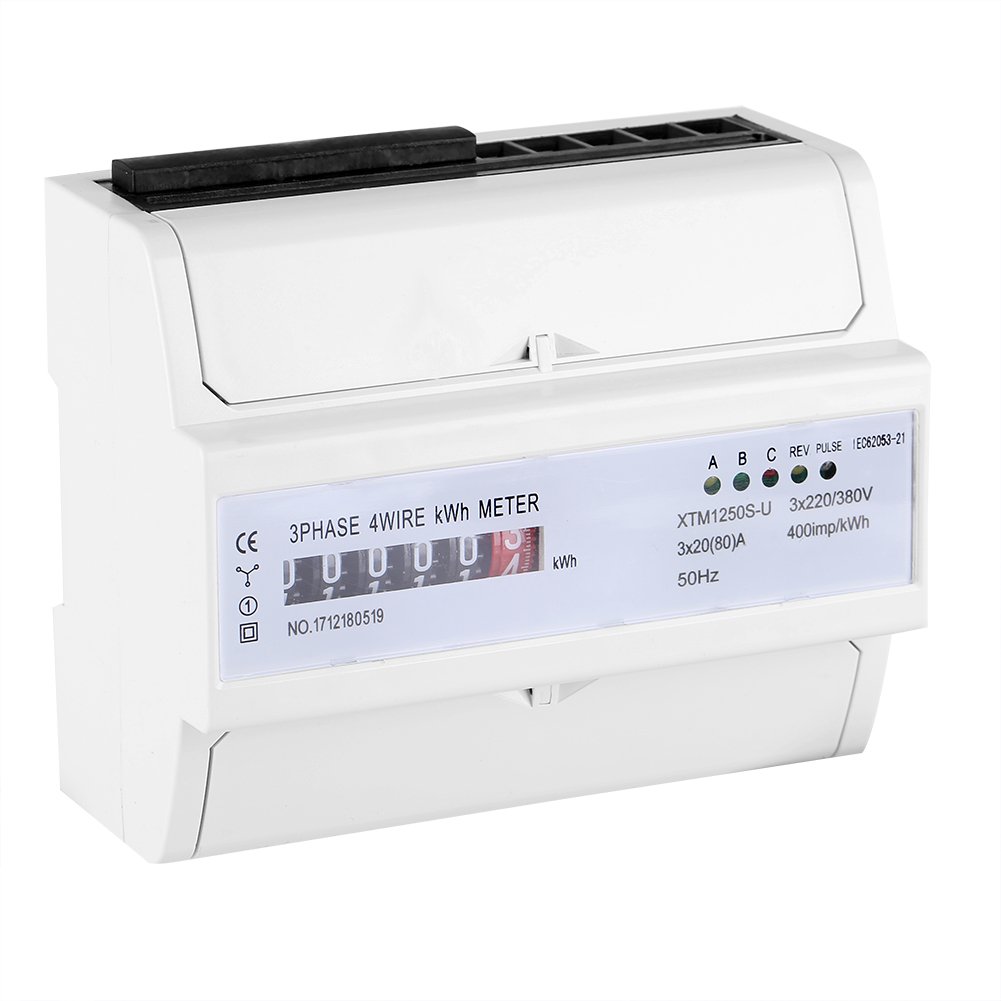 Contatore Energia Elettrica Contatore Meccanico Trifase XTM1250S-U Contatore Elettrico di Fase 3 a 4 Fili KWh Guida DIN 20 (80) A