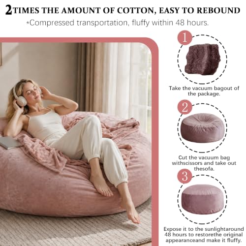 Image of Jumbo Bean Bag Chair for Adults,6FT,Bean Bags with Filler Included,Memory Foam Chair,Removable and Washable Flannel Cover, Suitable for Living Room, Bedroom and Dormitory. (Pink, 6 Foot)