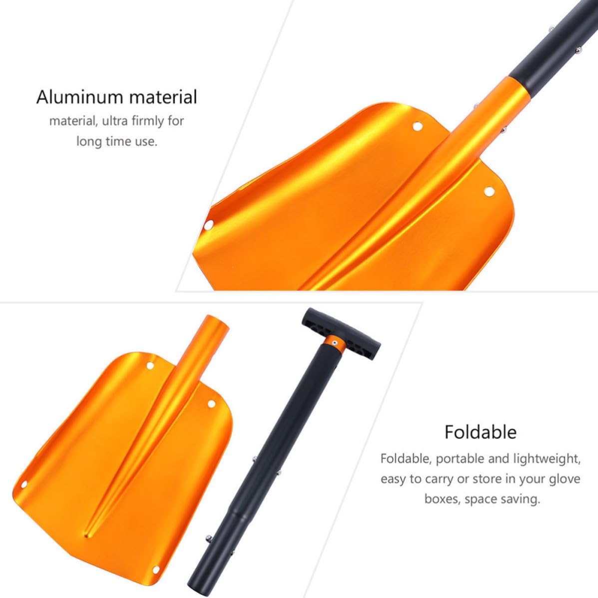 SHINEOFI Pala Neve Alluminio Pieghevole per Auto, Strumento da Viaggio Resistente per Rimuovere Neve e Ghiaccio, per Applicazioni Esterne e Situazioni Invernali