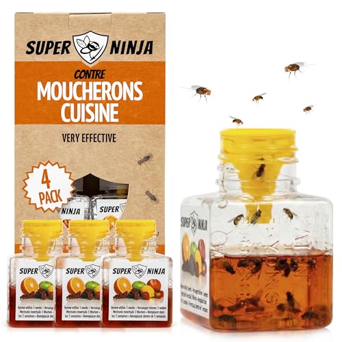 Super Ninja Pièges Anti Moucherons d'Intérieur Cuisine – Lot de 4 Attrape Moucheron Intérieur pour Maison, 3 Semaines d’Action, Sûr pour Enfants et...