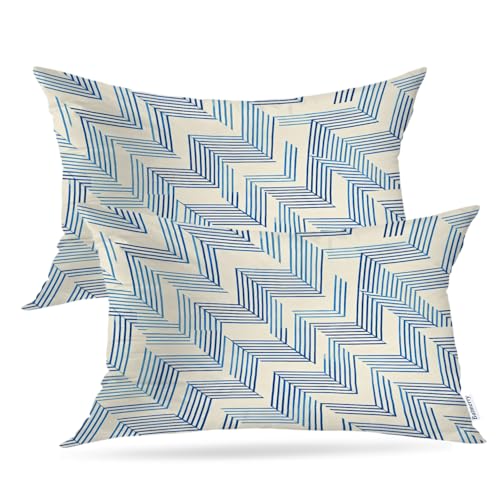 Batmerry Tie Dye Throw Pillow Covers, Watercolor Japanese Shibori Geometric Modern Batik Decorative Pillow Covers Digital Printing Blended for Couch Sofa Bed Invisible Zipper 12X20 in(Set of 2)